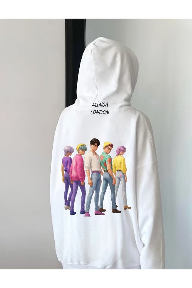Unisex Boys Style Colorful Printed White Oversized Sweatshirt