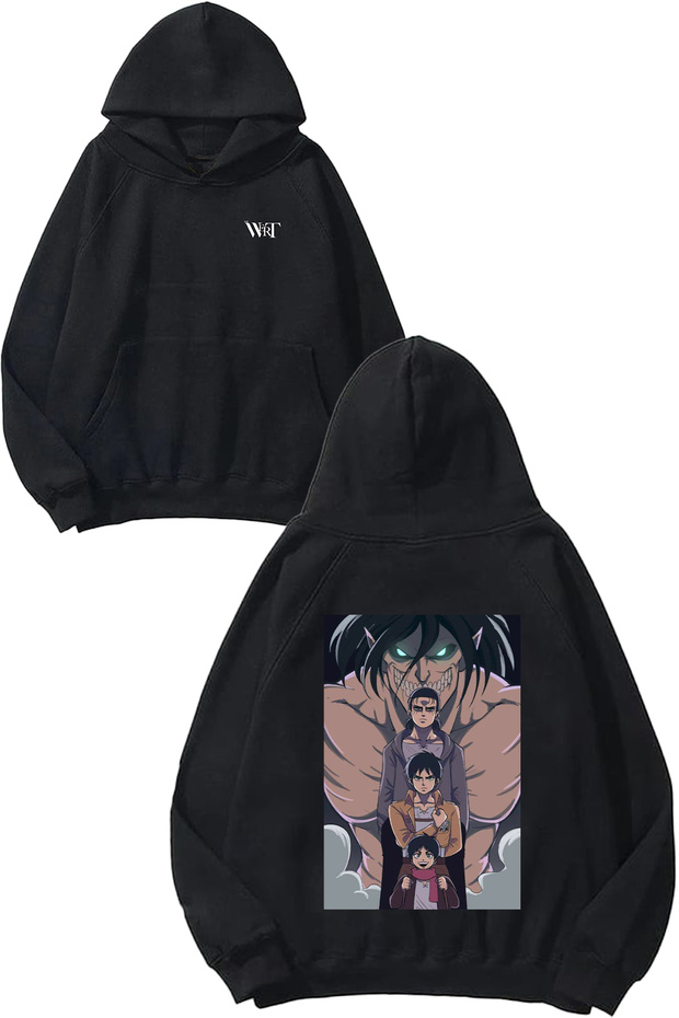 سويت شيرت Attack On Titan Growing Design Back مطبوع أسود بغطاء رأس