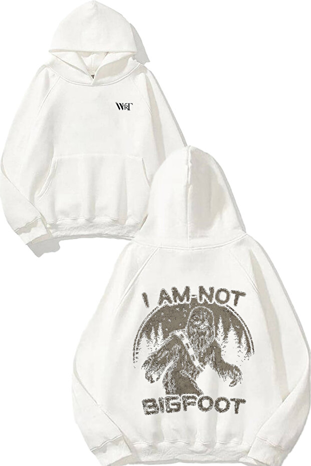 سويت شيرت I Am Not Bigfoot Design Back مطبوع أبيض بغطاء رأس
