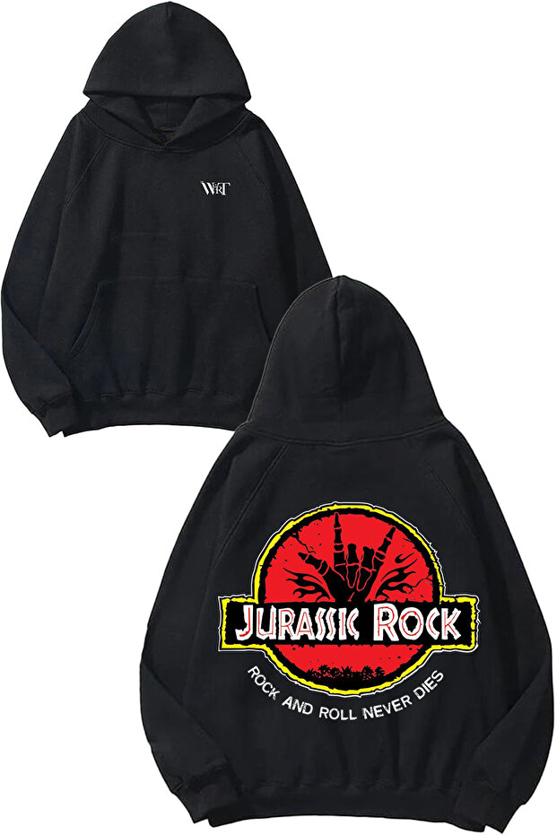 Jurassic Rock Design Back Printed Black Hooded Sweatshirt