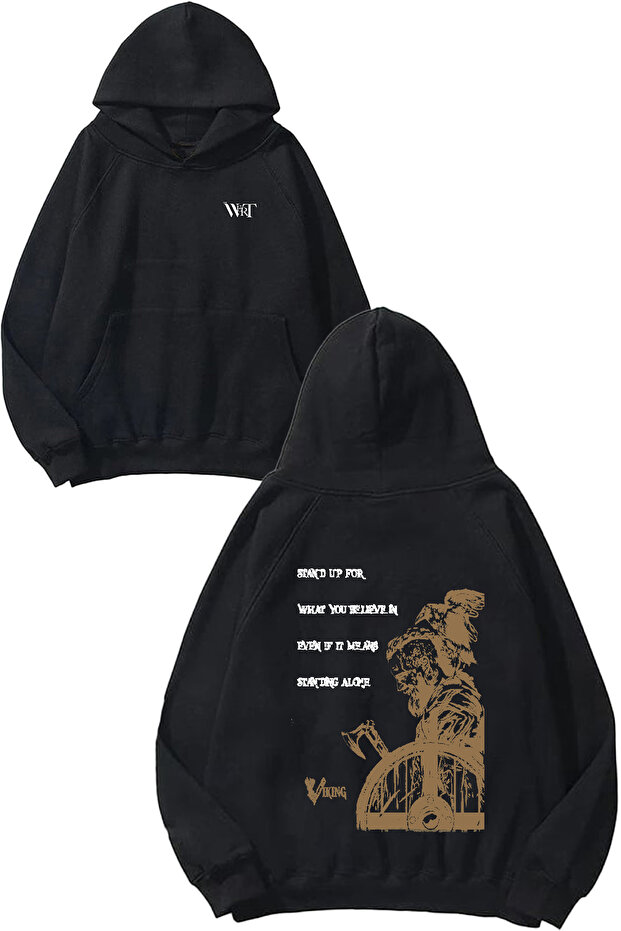 Viking Stand up for Design Back Printed Black Hooded Sweatshirt
