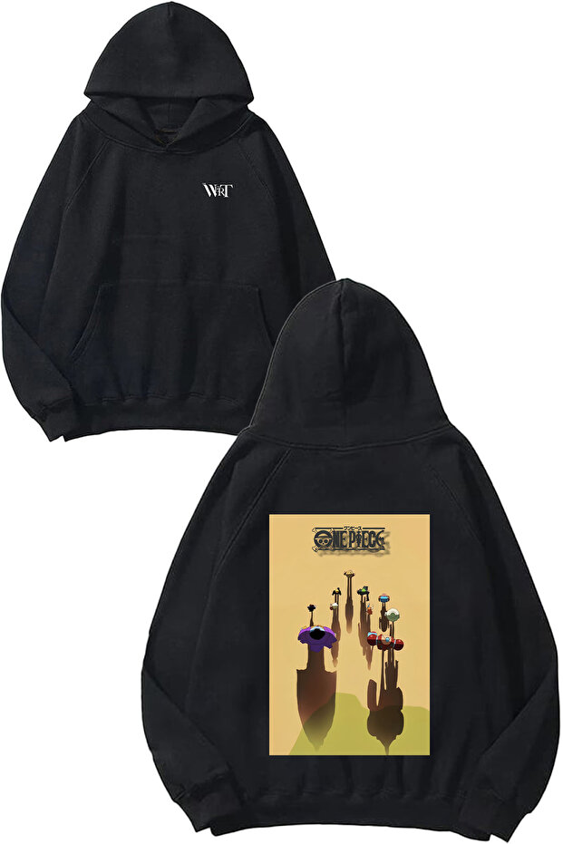 سترة One Piece All Shadow Design Back مطبوع باللون الأسود بغطاء رأس