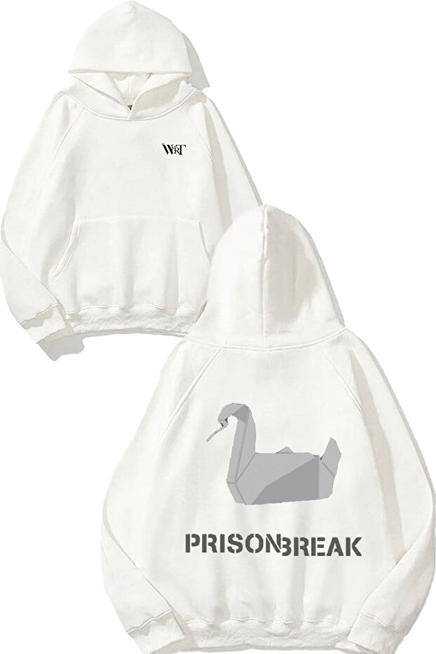 سترة Prıson Break 10 Design Back مطبوع باللون الأبيض بغطاء رأس