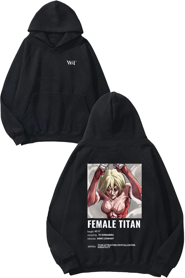 سويت شيرت Attack On Titan Female Design Back مطبوع أسود بغطاء رأس
