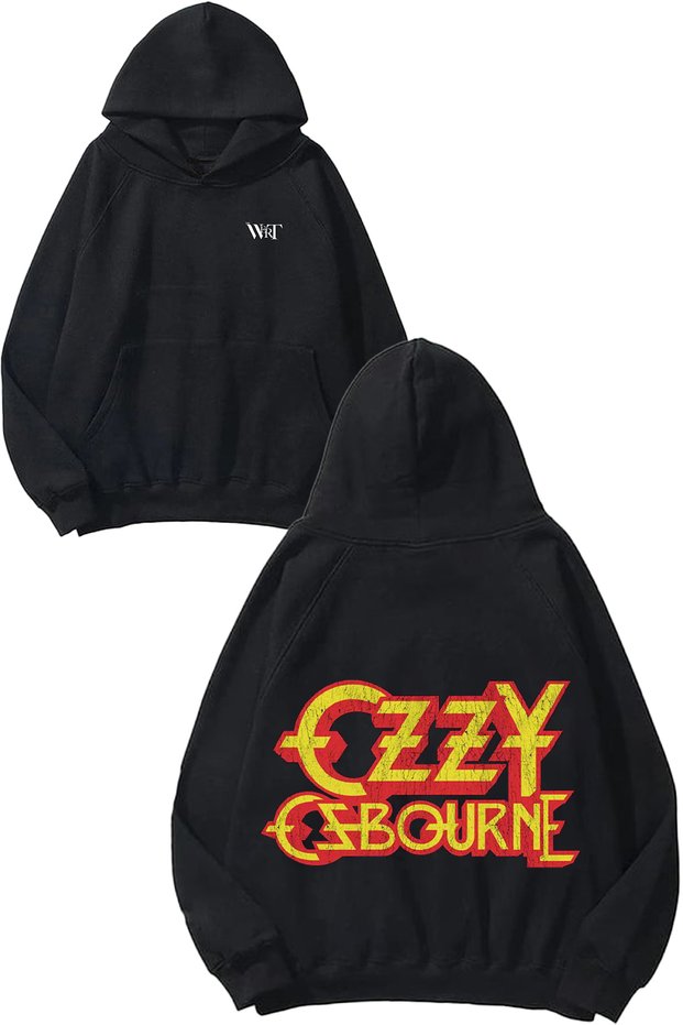 Ozzy Osbourne Yazi Design Back Printed Black Hooded Sweatshirt