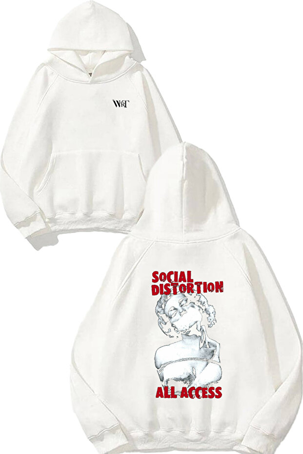 سويت شيرت Social Distortion All Access Design Back مطبوع أبيض بغطاء رأس