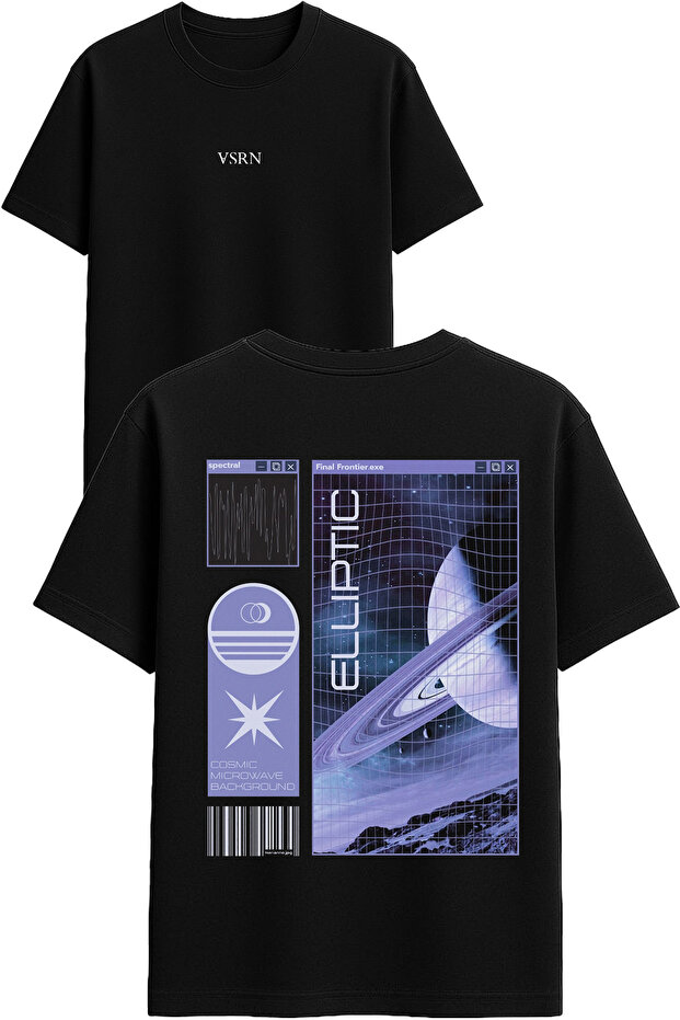 Elliptic Design Printed Black Oversized t Shirt