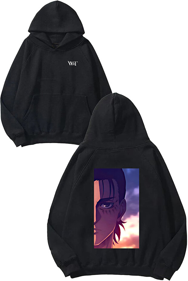 Attack on Titan Sad Design Backpack Printed Black Hooded Sweatshirt