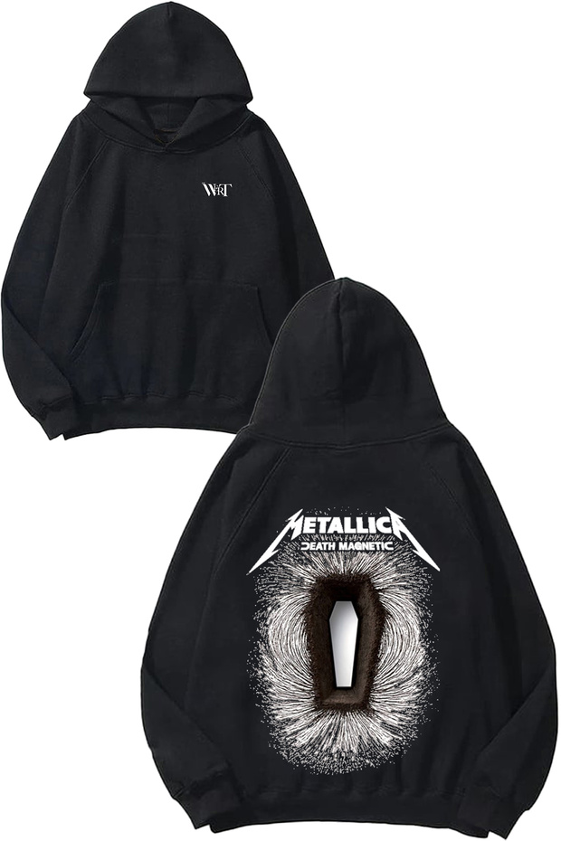 Metallica Magnetic Design Back Printed Black Hooded Sweatshirt