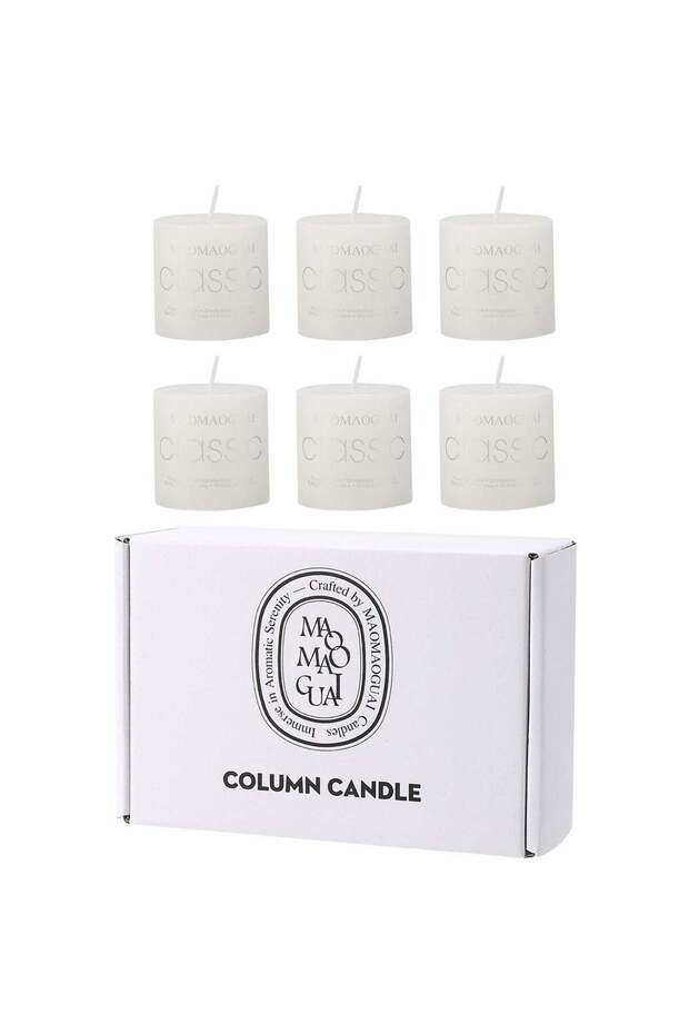 6 Per box of white Jasmine scented candles with a cylindrical diameter and height of 5cm/2inch. Nat