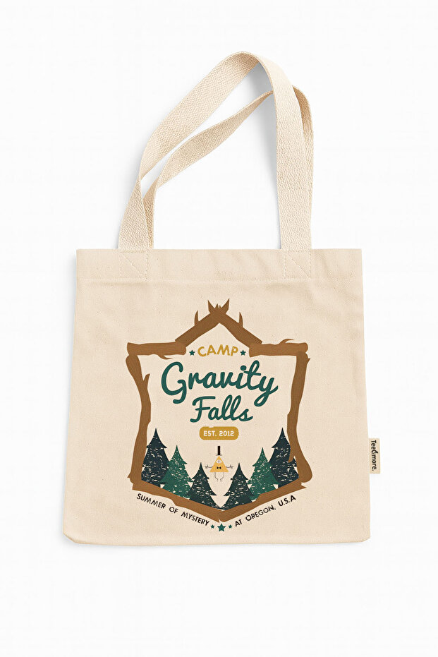 Camp Gravity Falls Printed Canvas Tote Bag with Velcro and Inside Pocket