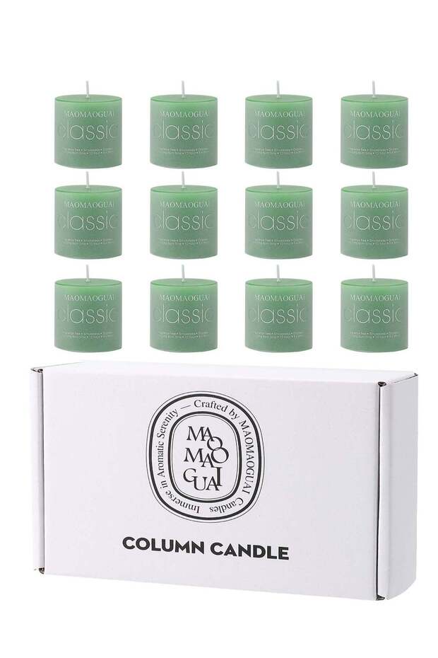 12 Per box of Green Tea blossom scented candles with a cylindrical diameter and height of 5cm/2inch