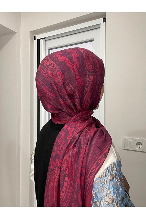 Patterned Silk Shawl Pd1 - Red - 2