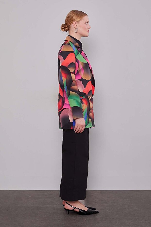 سترة سوداء منقوشة بأزرار على الجهتين - 2