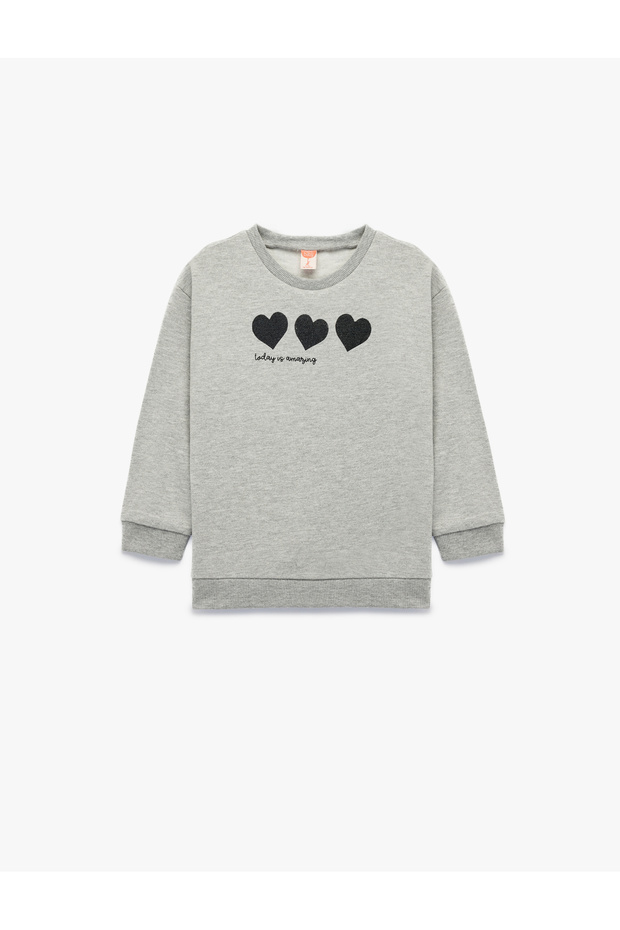 Kalp Printed Long Sleeve Crew Neck Cotton Fleece-Lined Sweatshirt