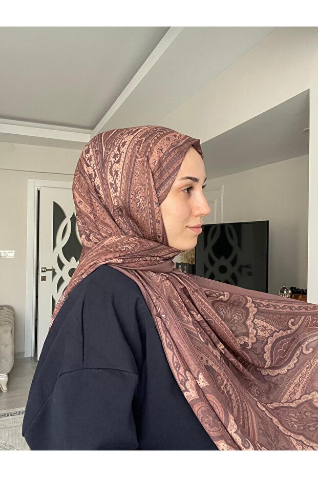 شال حرير منقوش Pd1 - بني - 2