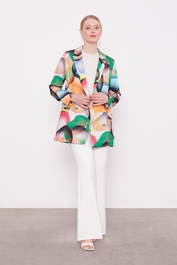 سترة زمرد بأزرار على الجهتين منقوشة - 1