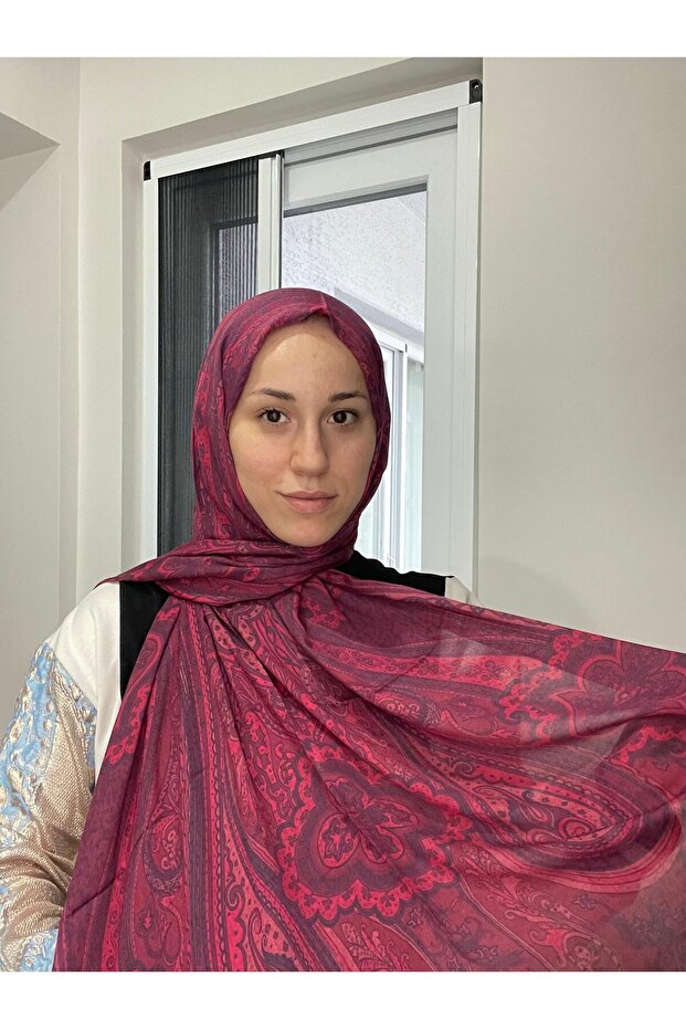 Patterned Silk Shawl Pd1 - Red - 1