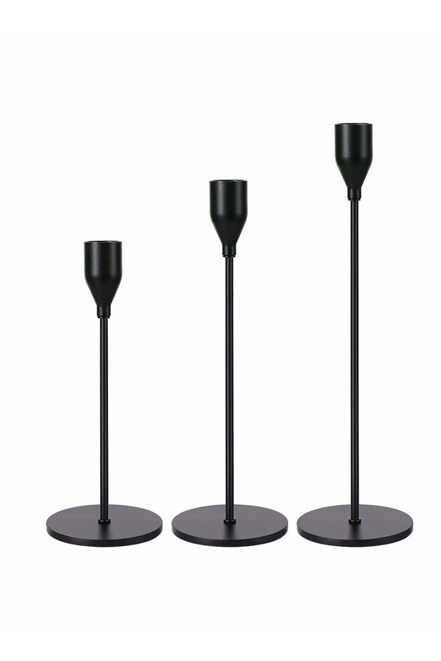 Set of 3 Matte Black Candle Holders for Taper Candles, Elegant Decorative Stands for Weddings, Dini