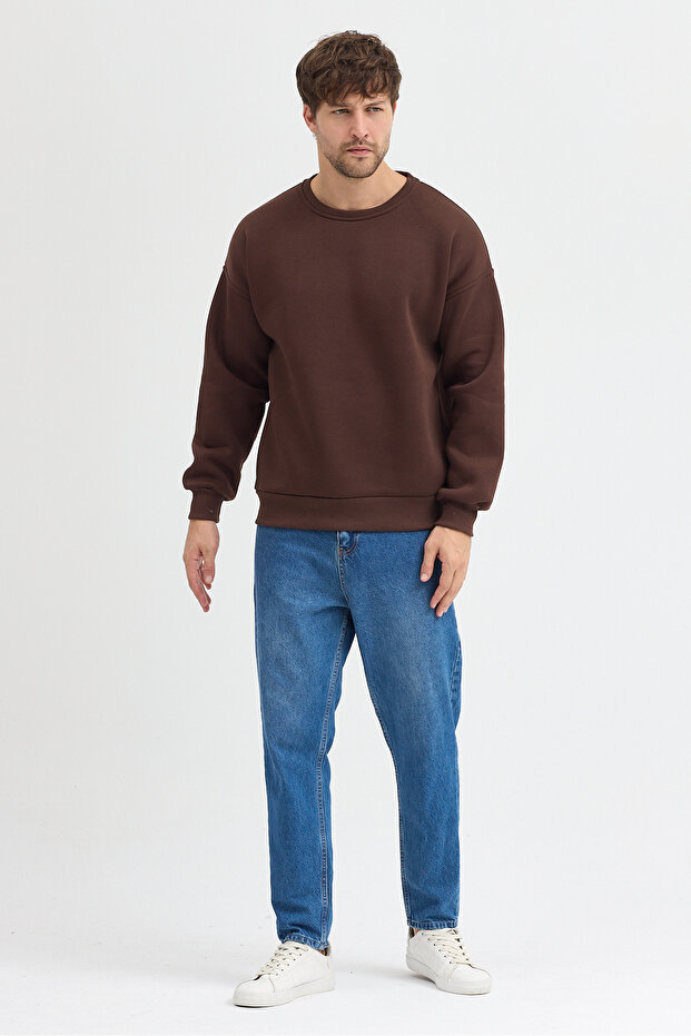 Men's Oversized Sweatshirt Cotton Crew Neck 3 Thread Basic - 2