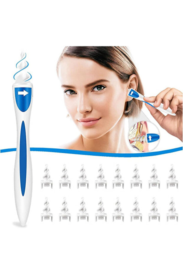 Ear Wax Remover with 16 Soft Silicone Washable Tips, Spiral Ear Cleaner Kit for Adults & Kids