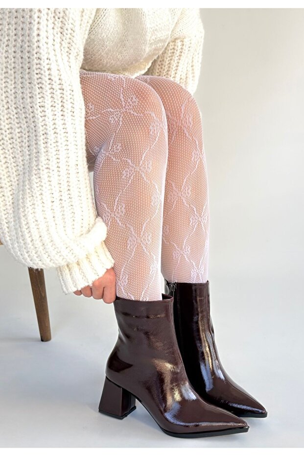 Mosy Burgundy Patent Leather Heeled Boots