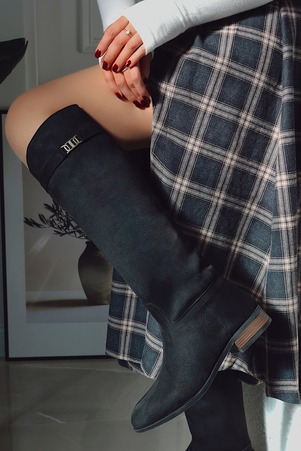 Daily Flat Sole Detachable Belt Buckle Riding Boots Women's Shoes Bitter Brown