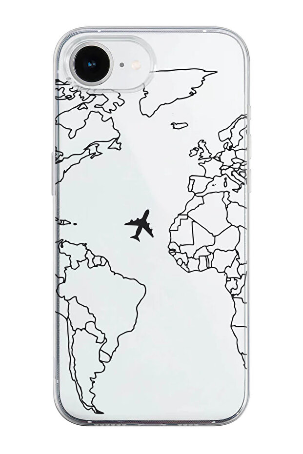 غطاء هاتف شفاف من السيليكون بنمط خريطة خطية متوافق مع آيفون 16E - 1