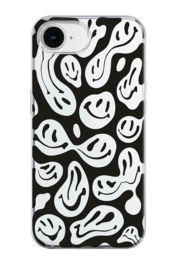 غطاء هاتف شفاف من السيليكون بنمط الوجوه المبتسمة متوافق مع آيفون 16E - 1
