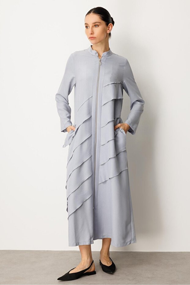 Volan İpekçe Kap Ferace-Gri - 1