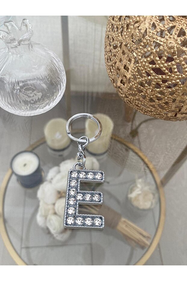 E Letter Zirconium Stone Steel Keychain & Charm