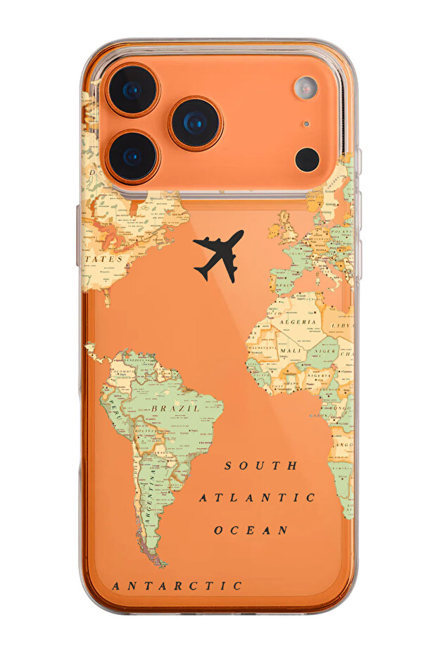 iPhone 17 Pro Compatible Old World Map Pattern Transparent Silicone Phone Case