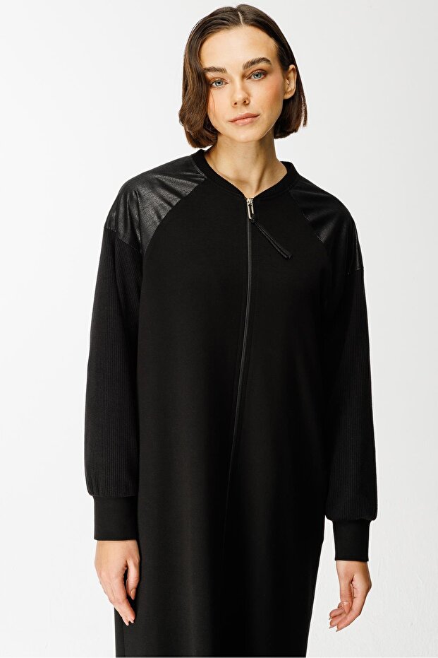 Mix Garni Detaylı Örme Kap Ferace-Siyah - 3