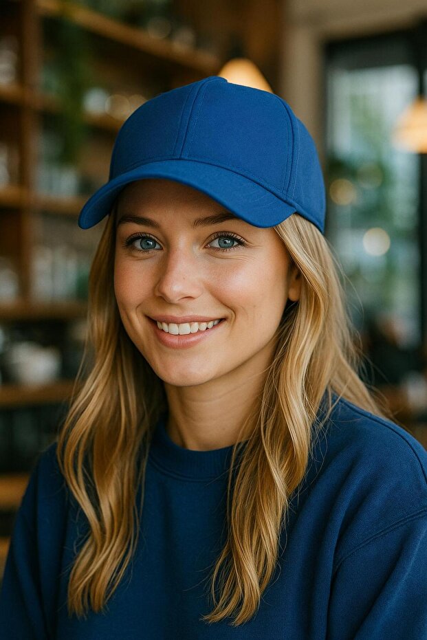Cobalt Blue Gabardine Fabric Women's Cap Hat