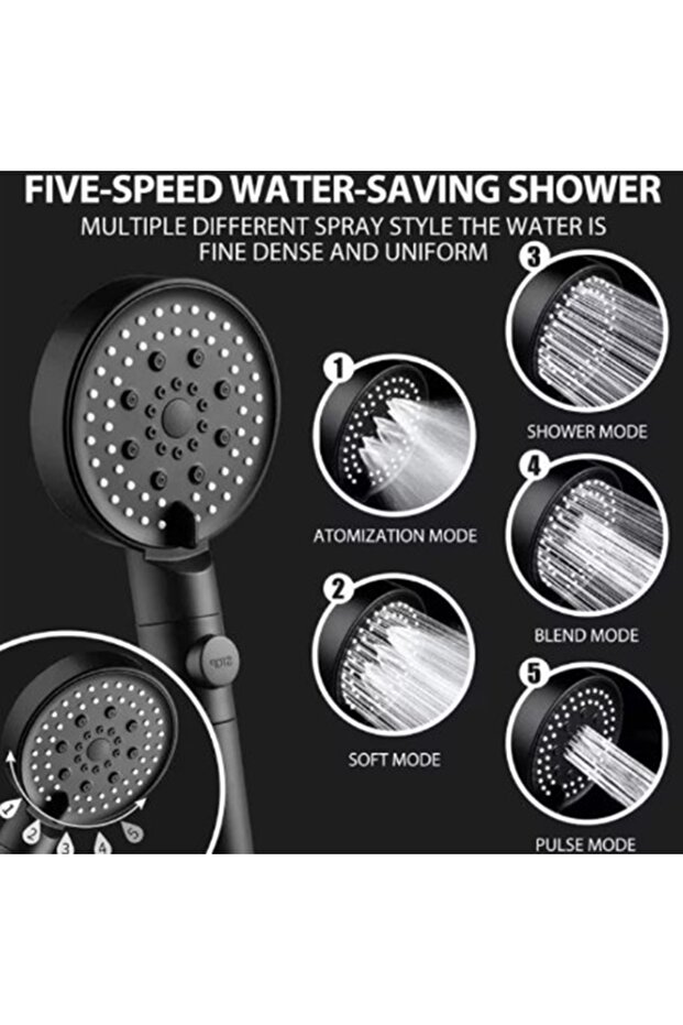5-function shower head set, Black - 2