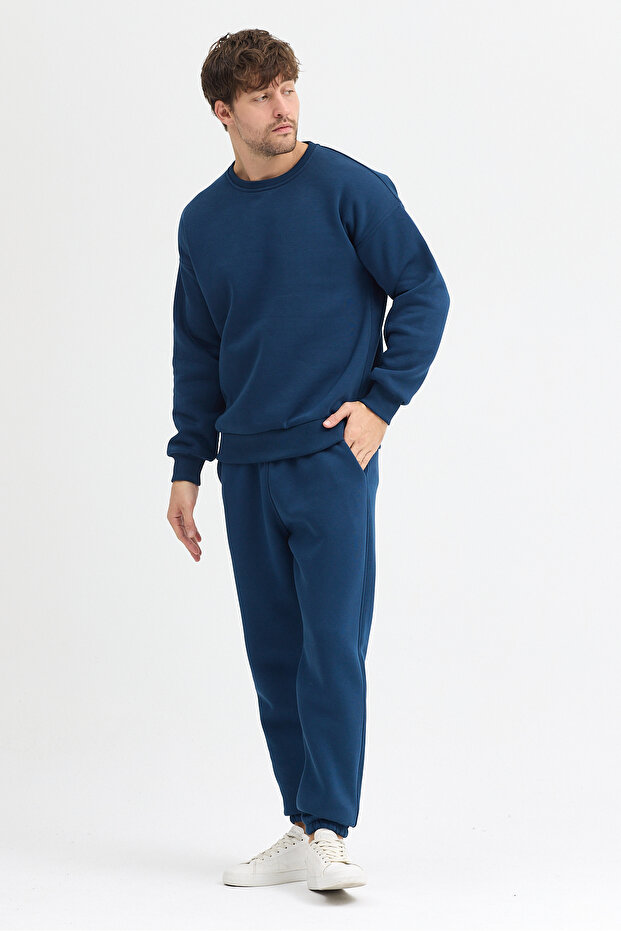 Men's Oversized Crew Neck Tracksuit Set Cotton Basic 3 Thread - 4