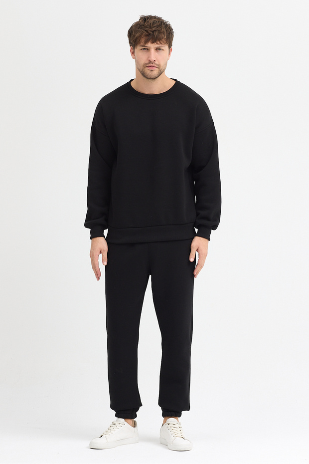 Men's Oversized Crew Neck Tracksuit Set Cotton Basic 3 Thread - 3