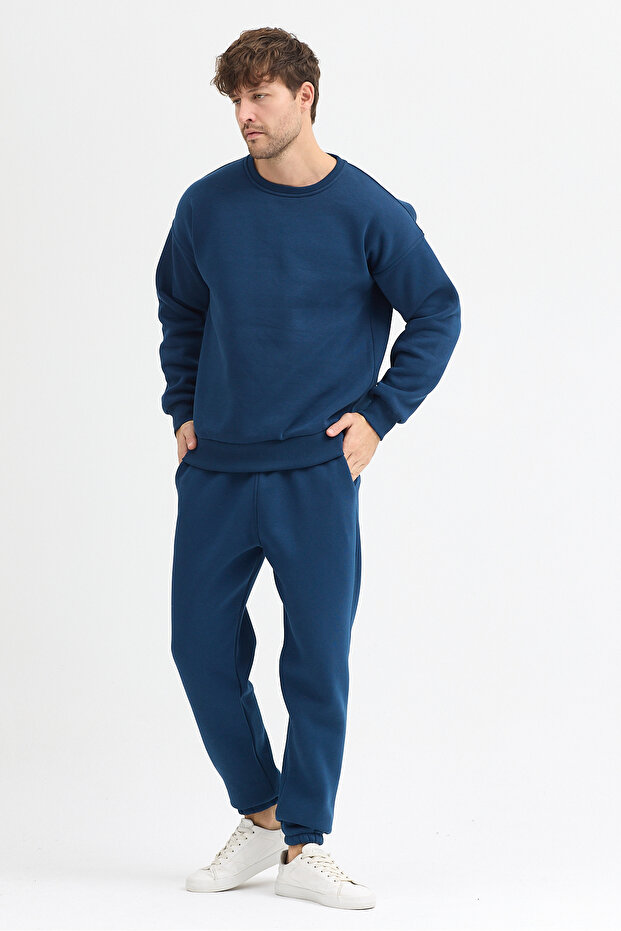 Men's Oversized Crew Neck Tracksuit Set Cotton Basic 3 Thread - 3