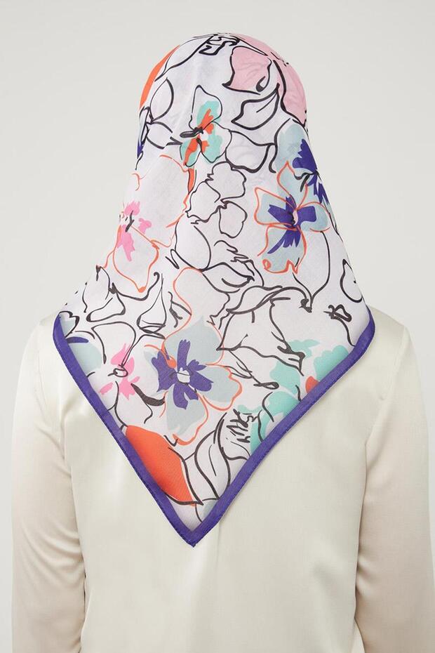 Mor Yonca Desen Soft Cotton Eşarp - 4