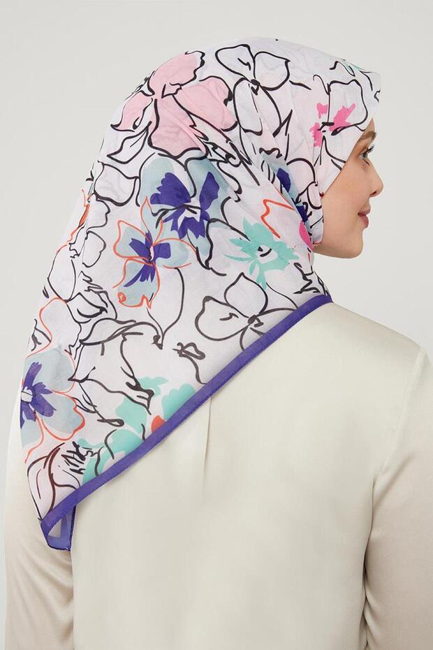 Mor Yonca Desen Soft Cotton Eşarp - 2