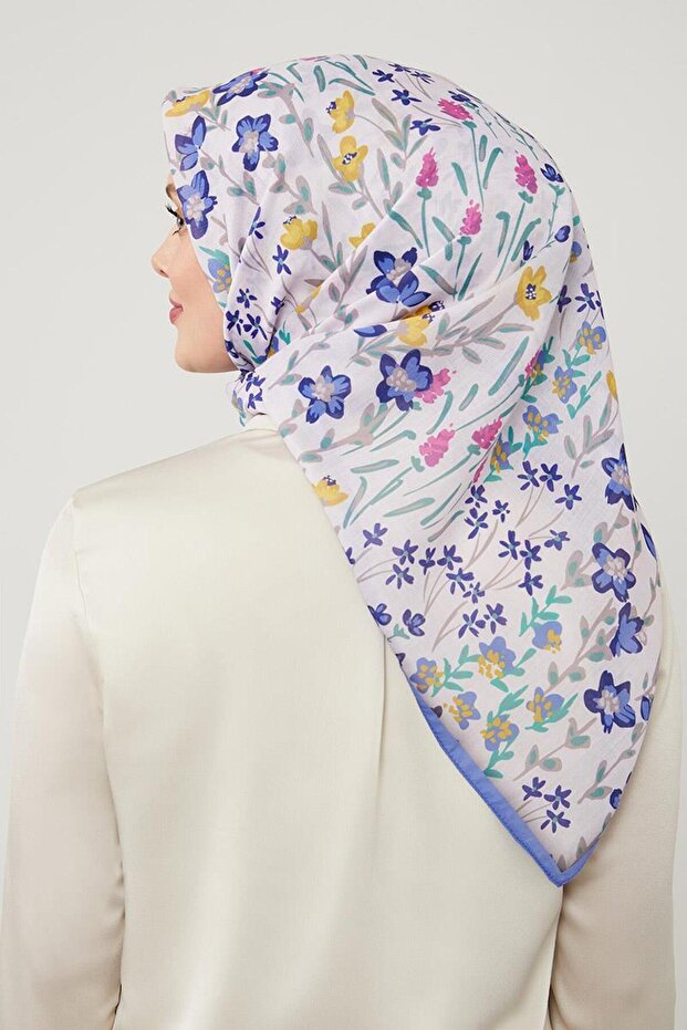 Mor Çiçekli Cotton Eşarp - 3