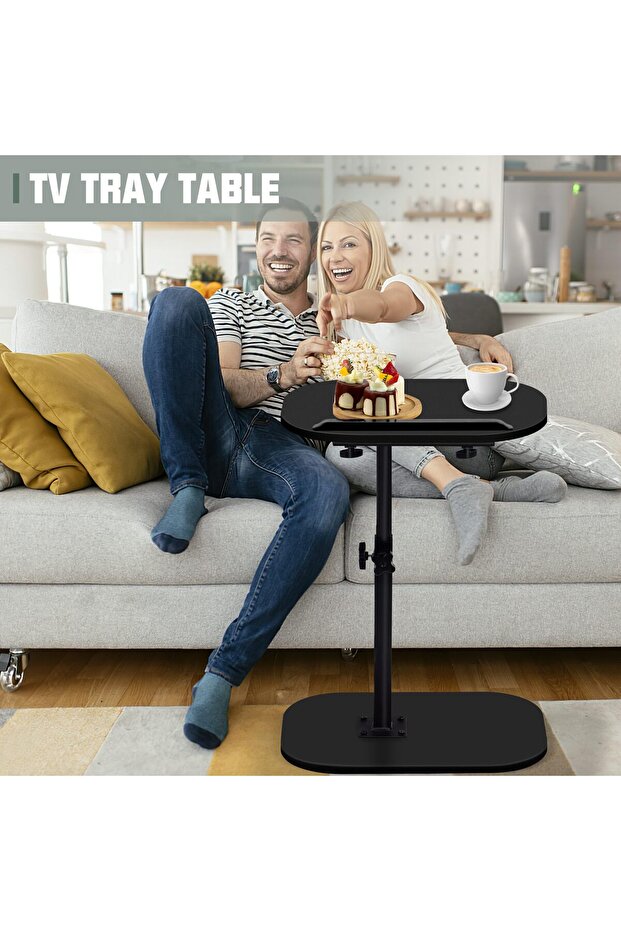 End Table, C-Shaped Small Side Table, Adjustable Height 360°Swivel Couch Tables - 3