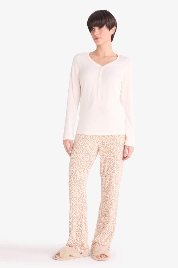 Pijama Takımı Regular Fit Uzun Kollu Üst Desenli Uzun Alt-Fall in Love G1190AX25AU - 1