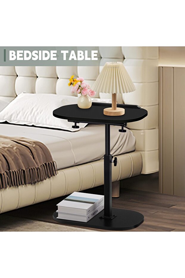 End Table, C-Shaped Small Side Table, Adjustable Height 360°Swivel Couch Tables - 7