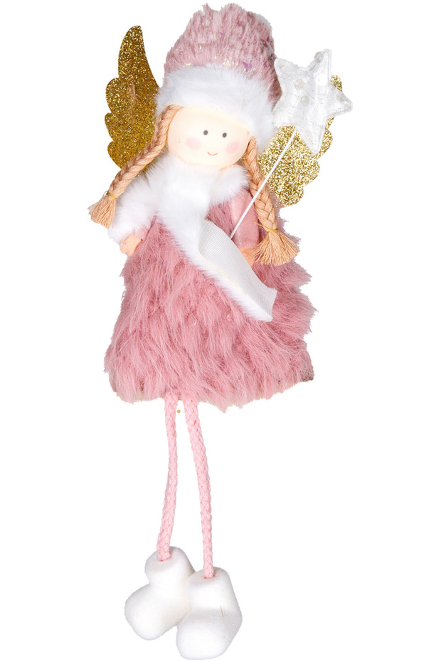 Christmas Ornament, with Fairy Figure, Coral Pink - 11X34 cm