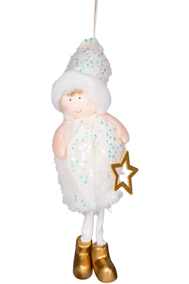 Christmas Ornament, with Fairy Figure, Gold-White - 12X40 cm