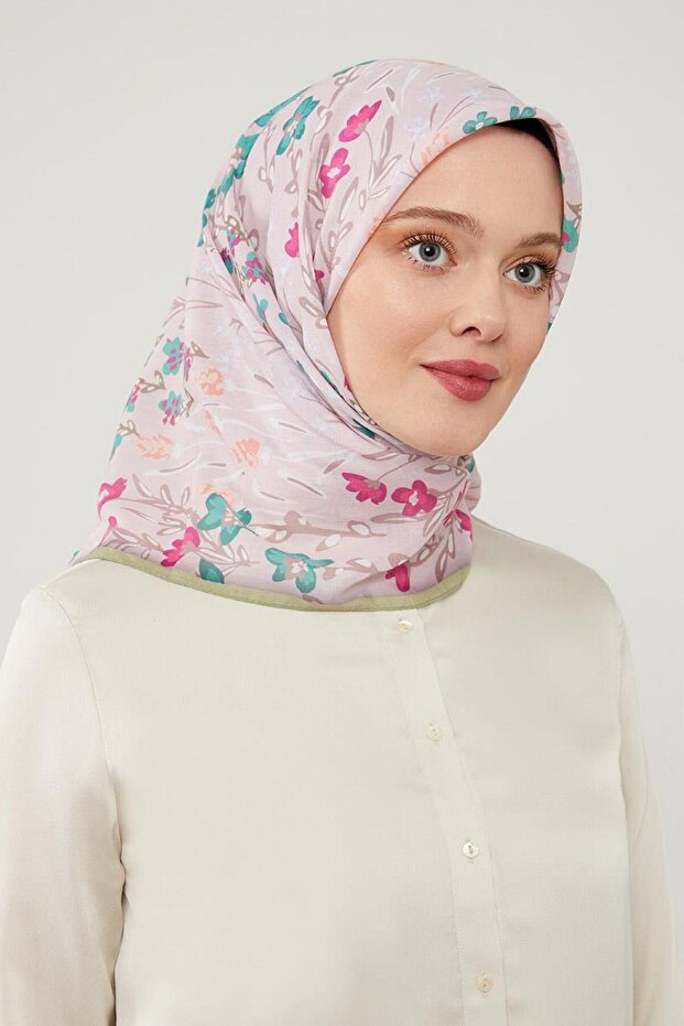 Pistachio Green Floral Cotton Scarf