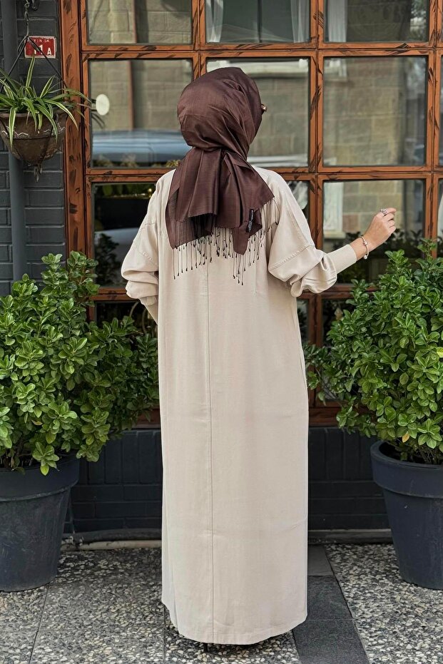 قبعة مقطوعة باللون البيج - 4