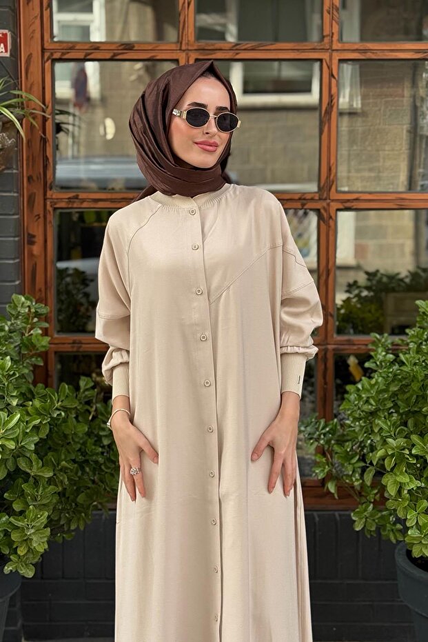 قبعة مقطوعة باللون البيج - 3