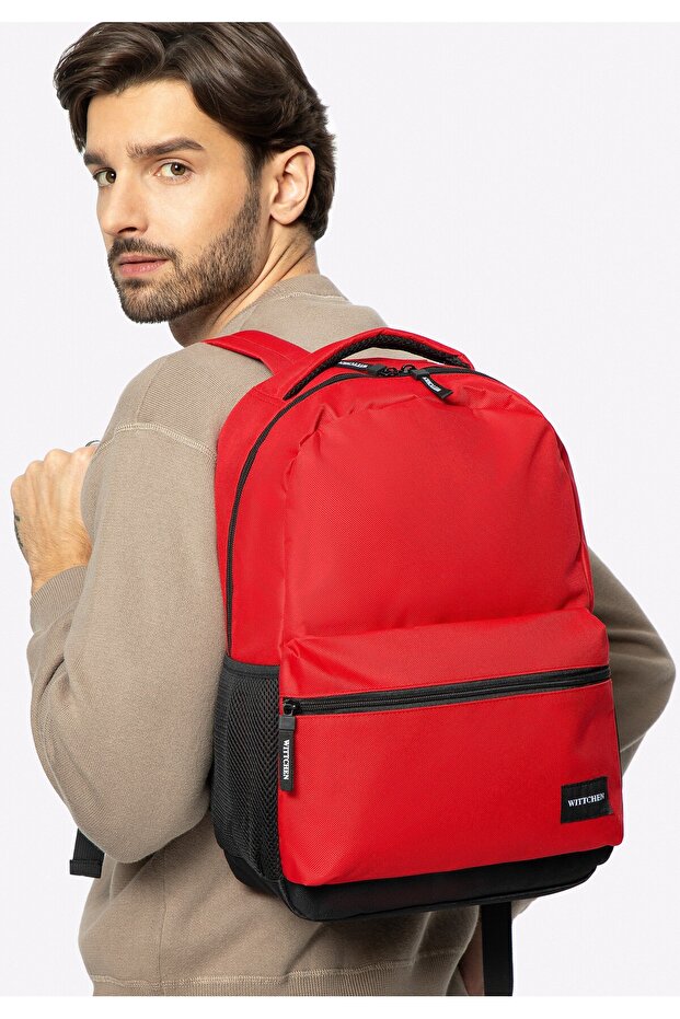 Men's Basic Backpack Large Red and Black Red and Black Polyester - 4